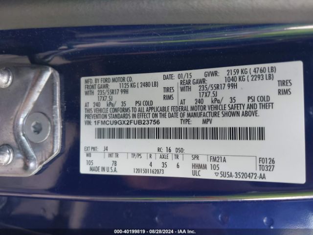 1FMCU9GX2FUB23756 Ford ESCAPE SE