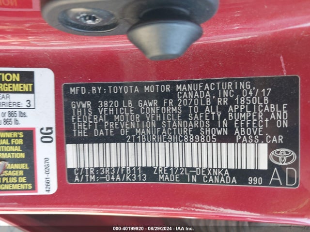 Toyota COROLLA LE 2017 2T1BURHE9HC889805 Image 9