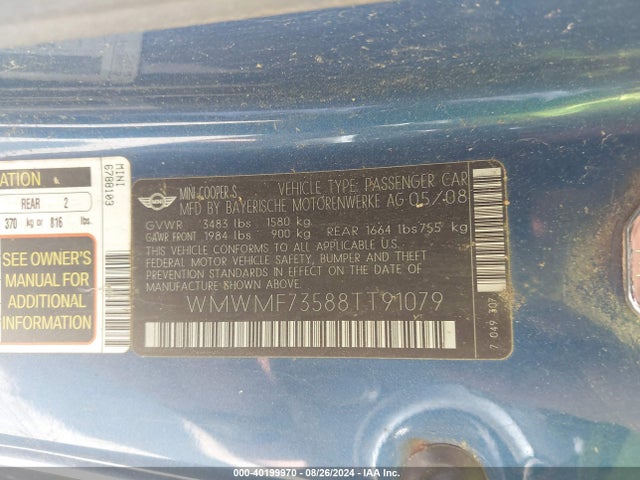 2008 MINI COOPER S WMWMF73588TT91079 Photo 8