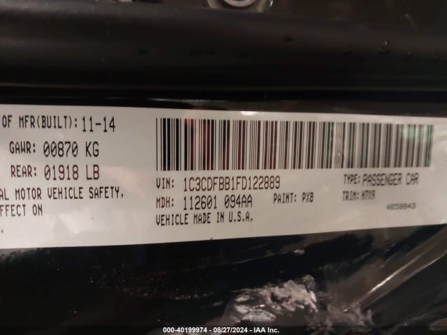 Dodge DART SXT 2015 1C3CDFBB1FD122889 Image 9