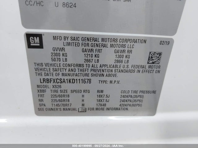 LRBFXCSA1KD111678 Buick Envision Fwd Essence