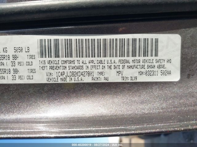 1C4PJLDB2KD427801 Jeep Cherokee Limited Fwd