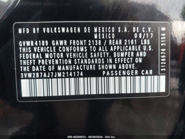 3VW2B7AJ7JM214174 Volkswagen Jetta 1.4t S