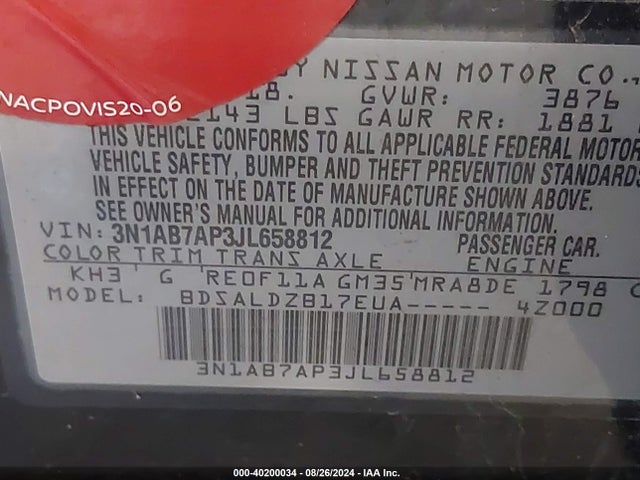 Nissan SENTRA SV 2018 3N1AB7AP3JL658812 Image 9