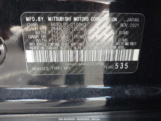 JA4ASUAA4NZ051852 Mitsubishi Eclipse Cross Es