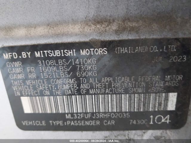 ML32FUFJ3RHF02035 Mitsubishi Mirage G4 Es