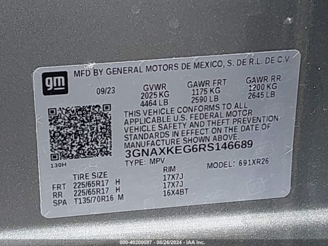 3GNAXKEG6RS146689 Chevrolet Equinox Fwd Lt