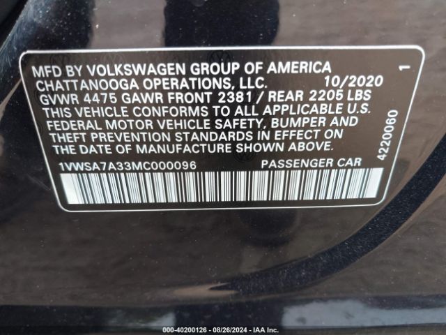 1VWSA7A33MC000096 Volkswagen Passat 2.0t Se