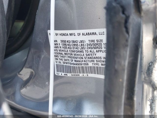 5FNYF6H04KB091559 Honda Pilot Elite