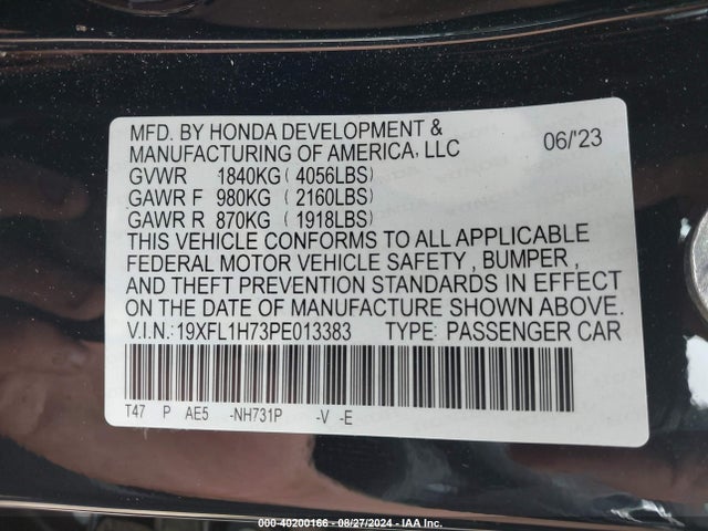 19XFL1H73PE013383 Honda Civic Ex-l /ex-l W/o Bsi