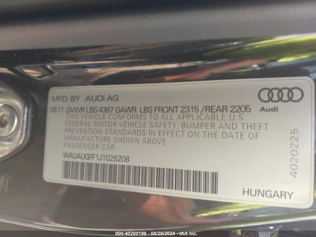 WAUAUGFF1J1026208 Audi A3