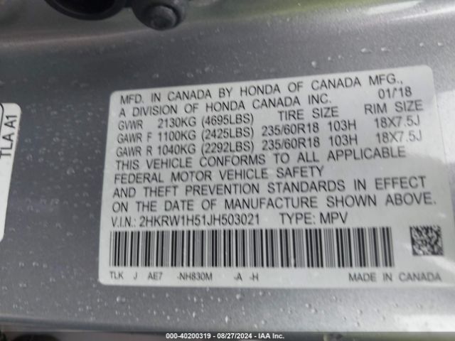 2HKRW1H51JH503021 Honda CR-V EX