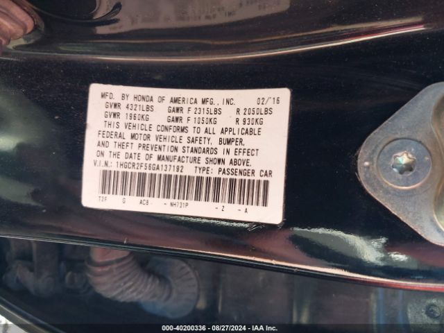 1HGCR2F56GA137192 Honda Accord Sport