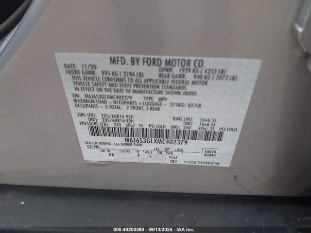 2021 FORD ECOSPORT MAJ6S3GLXMC402379 Photo 8
