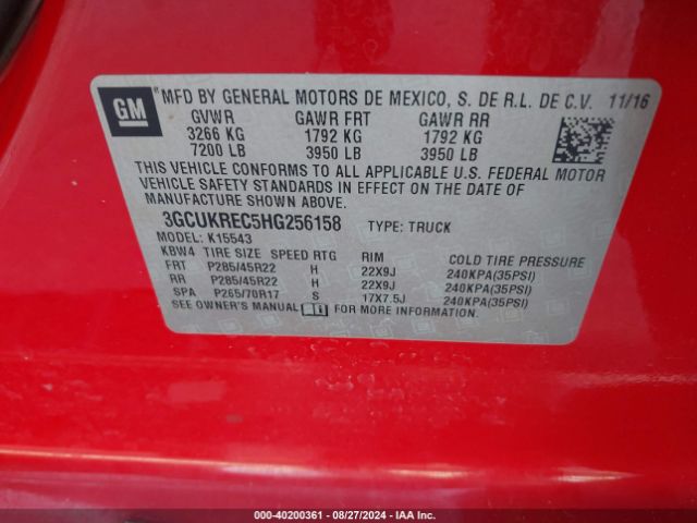 3GCUKREC5HG256158 Chevrolet Silverado 1500 1lt/2lt