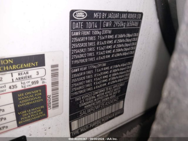 SALWR2WF2EA504342 Land Rover Range Rover Sport 3.0l V6 Supercharged Hse