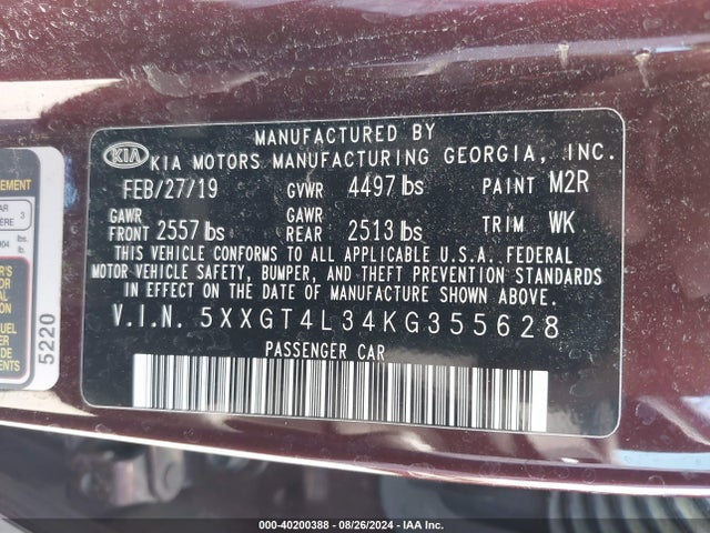 KIA Optima Lx 2019 5XXGT4L34KG355628 Image 9