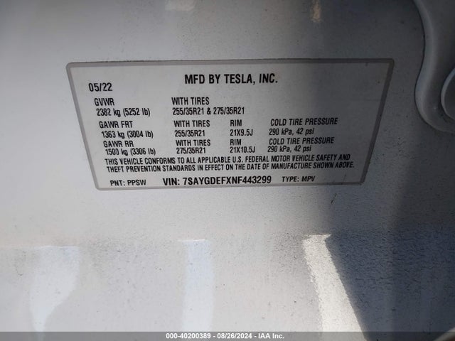 2022 TESLA MODEL Y 7SAYGDEFXNF443299 Photo 8