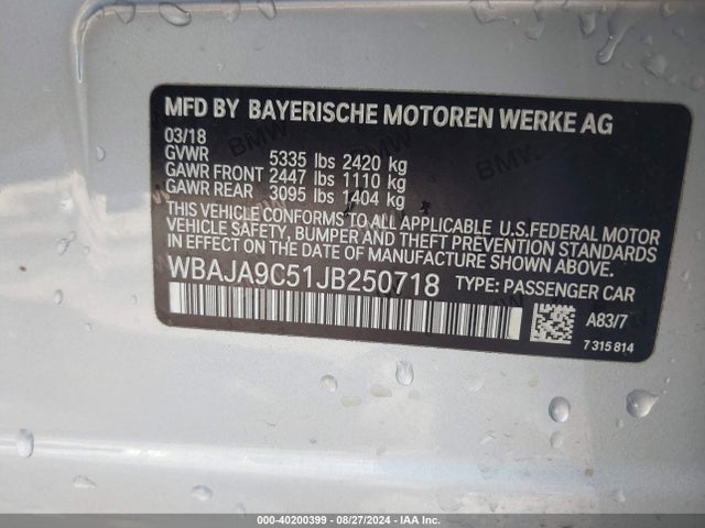 BMW 530e Iperformance 2018 WBAJA9C51JB250718 Image 9