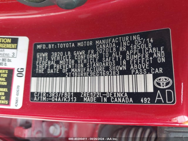 Toyota COROLLA LE 2014 2T1BURHE9EC169383 Image 9
