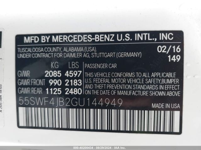 55SWF4JB2GU144949 Mercedes-Benz C 300 Luxury/sport