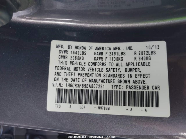 Honda Accord Ex-l V-6 2014 1HGCR3F89EA007291 Image 9