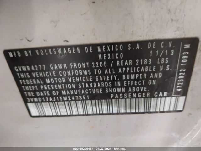 3VWD17AJ1EM247351 Volkswagen Jetta 1.8t Se