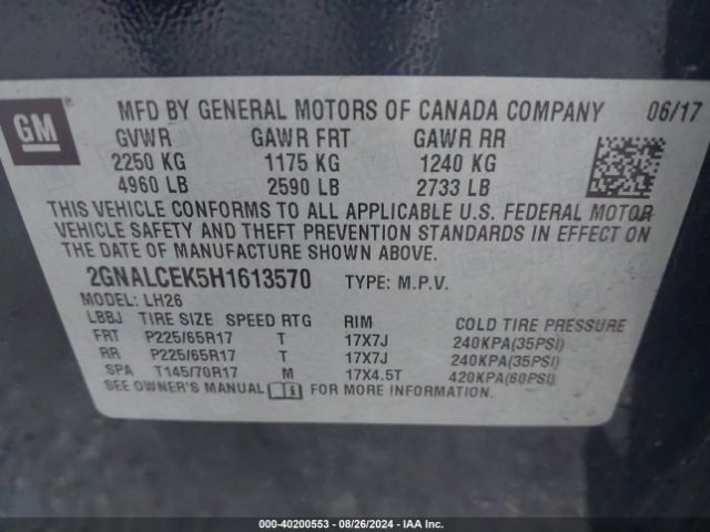 2GNALCEK5H1613570 Chevrolet EQUINOX LT