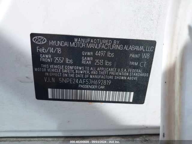 Hyundai SONATA SE 2018 5NPE24AF5JH692819 Image 9