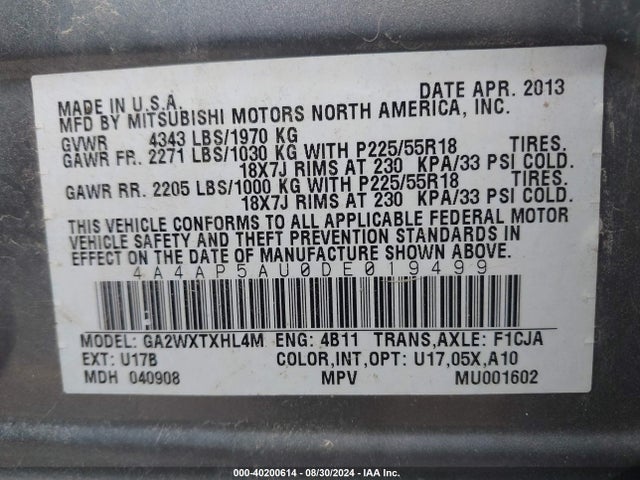 2013 MITSUBISHI OUTLANDER SPORT 4A4AP5AU0DE019499 Photo 8