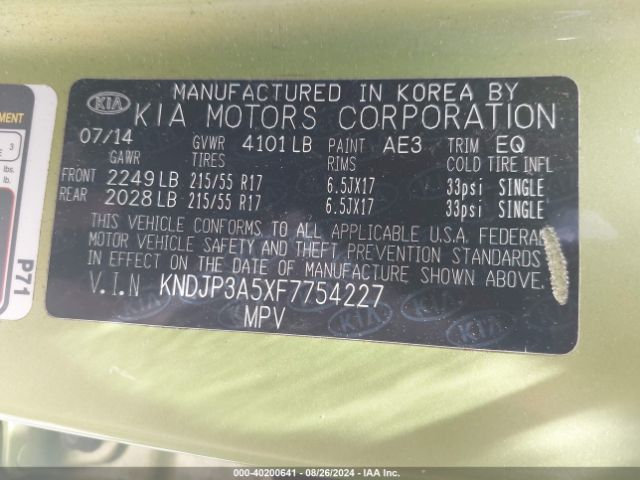 KNDJP3A5XF7754227 KIA SOUL +