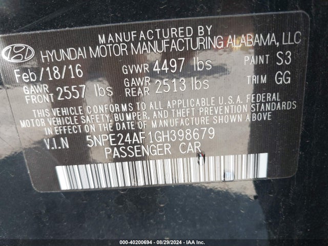 Hyundai Sonata 2016 5NPE24AF1GH398679 Image 9