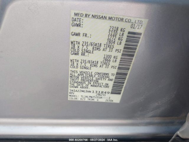 5N1AZ2MG3HN131849 Nissan MURANO S