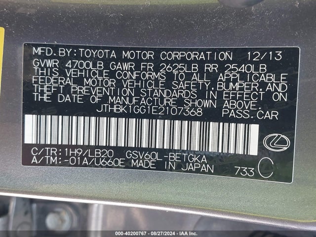 JTHBK1GG1E2107368 Lexus ES 350