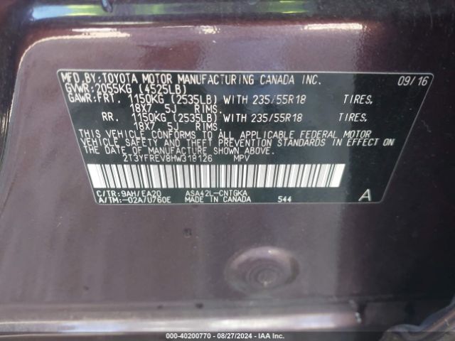 2T3YFREV8HW318126 Toyota Rav4 Limited
