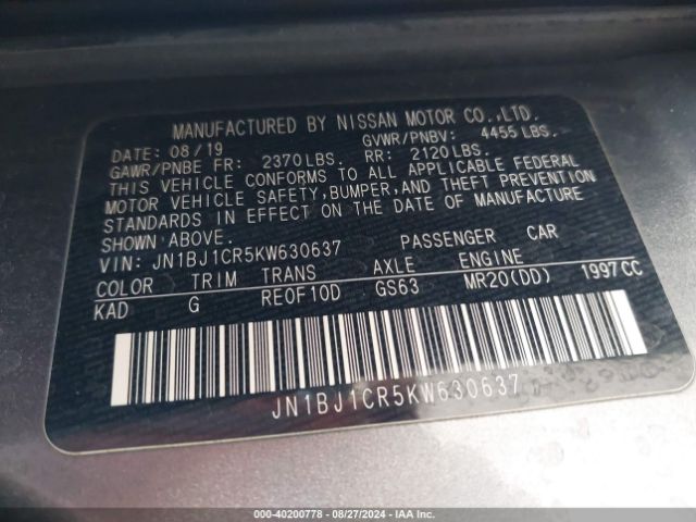 JN1BJ1CR5KW630637 Nissan Rogue Sport S