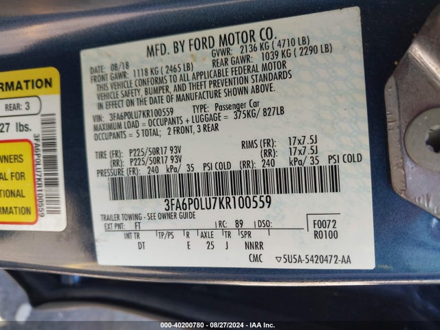 Ford Fusion Hybrid Se 2019 3FA6P0LU7KR100559 Image 9