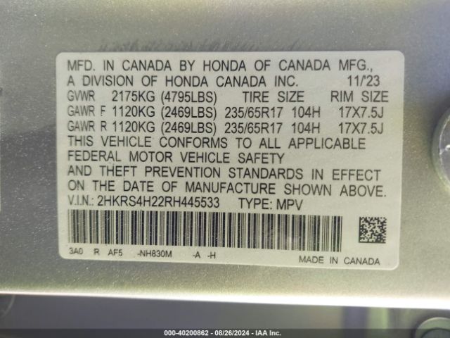 2HKRS4H22RH445533 Honda Cr-v Lx Awd
