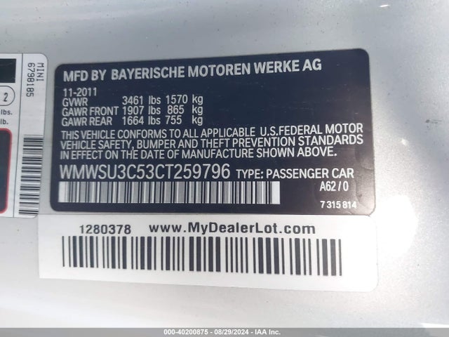 2012 MINI COOPER WMWSU3C53CT259796 Photo 8