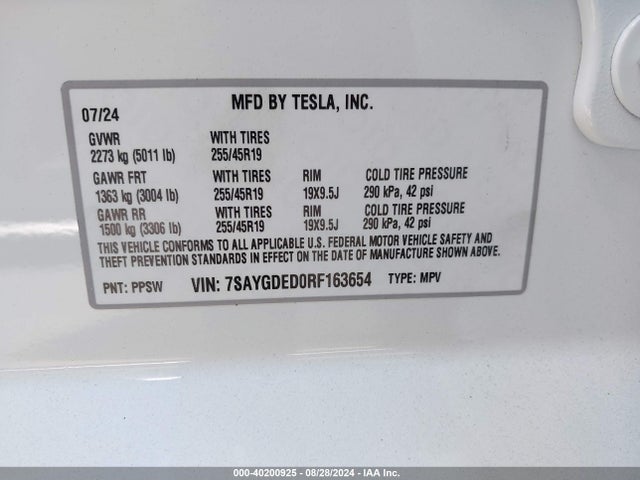 2024 TESLA MODEL Y 7SAYGDED0RF163654 Photo 8