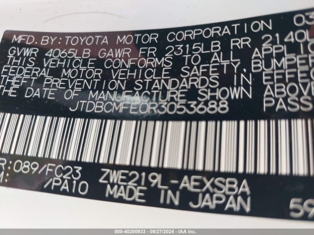 JTDBCMFE0R3053688 Toyota Corolla Hybrid Se