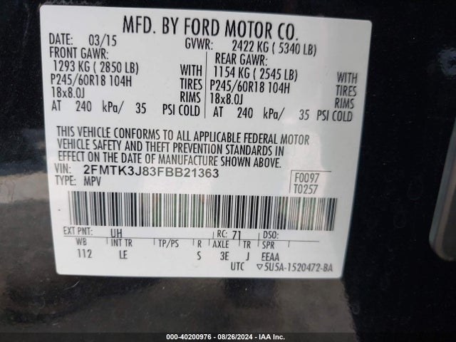 Ford EDGE SEL 2015 2FMTK3J83FBB21363 Image 9