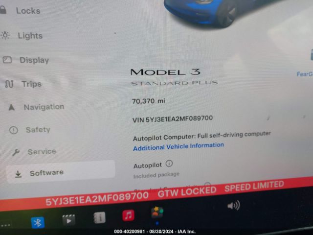 5YJ3E1EA2MF089700 Tesla Model 3 Standard Range Plus Rear-wheel Drive