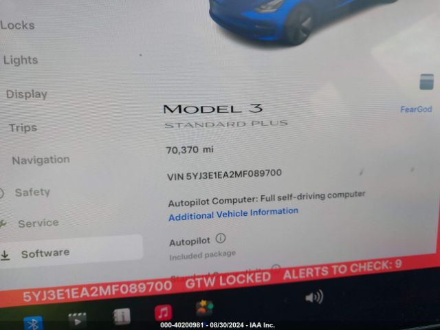 5YJ3E1EA2MF089700 Tesla Model 3 Standard Range Plus Rear-wheel Drive