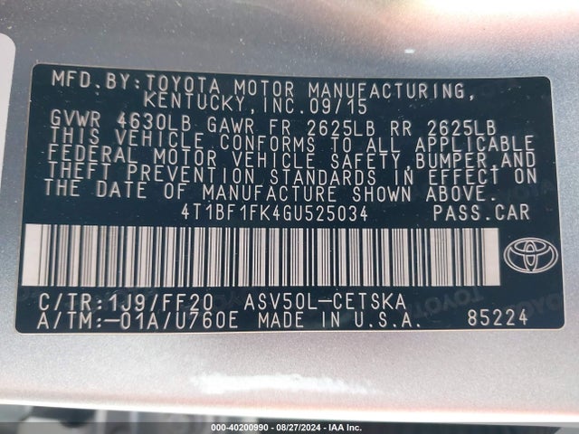 Toyota CAMRY SE 2016 4T1BF1FK4GU525034 Image 9