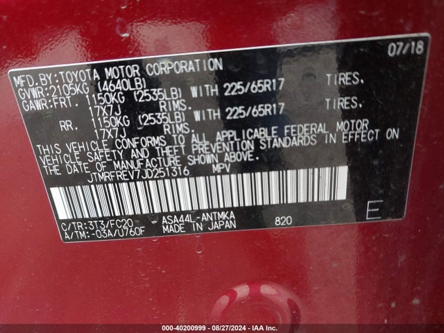 Toyota Rav4 Xle 2018 JTMRFREV7JD251316 Image 9