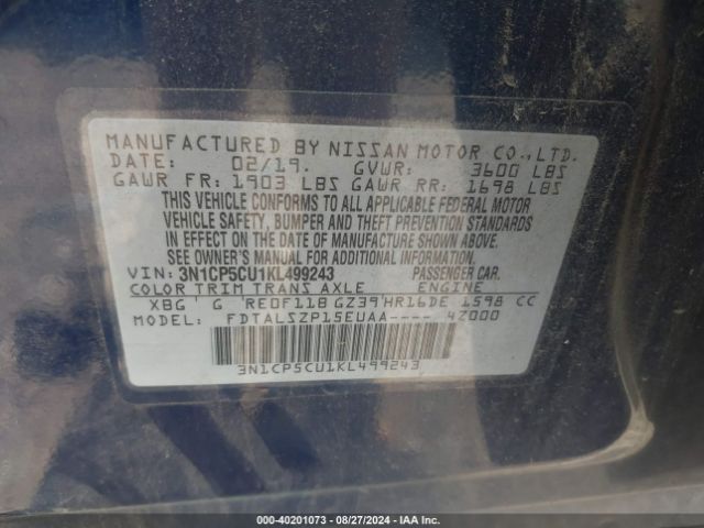 3N1CP5CU1KL499243 Nissan KICKS SV