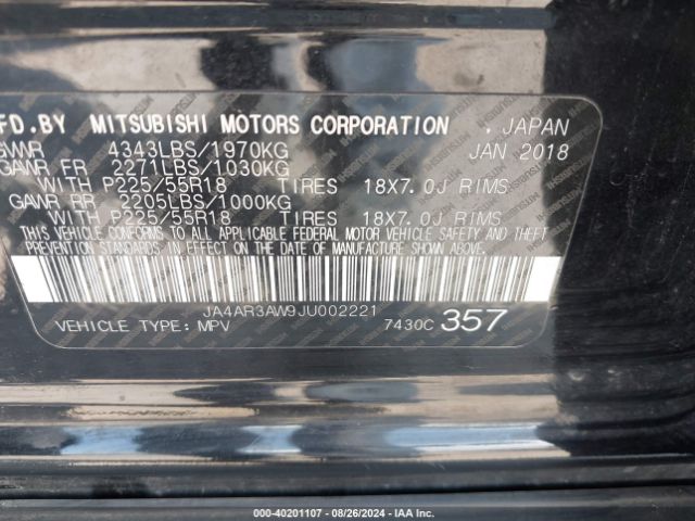 JA4AR3AW9JU002221 Mitsubishi Outlander Sport 2.4 Se