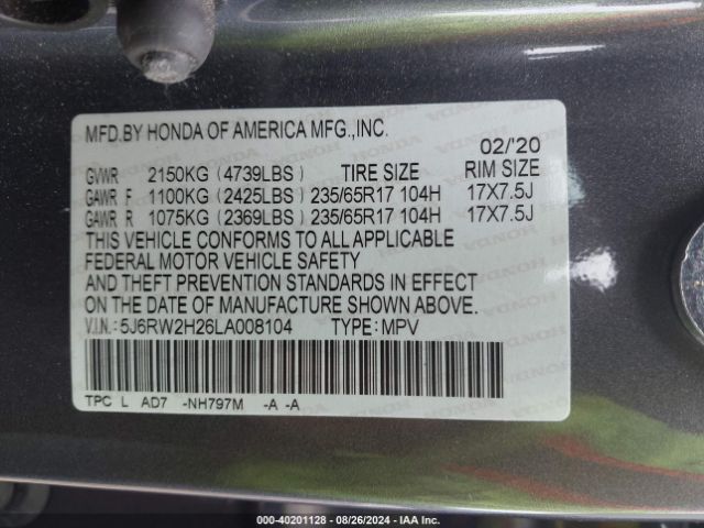 5J6RW2H26LA008104 Honda Cr-v Awd Lx