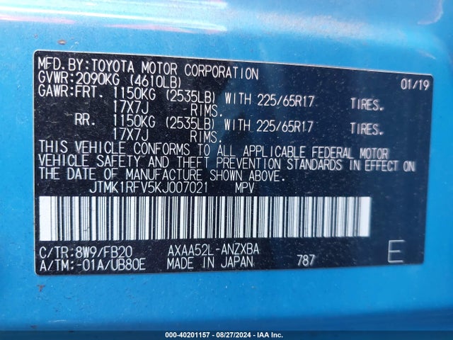 Toyota RAV4 LE 2019 JTMK1RFV5KJ007021 Image 9